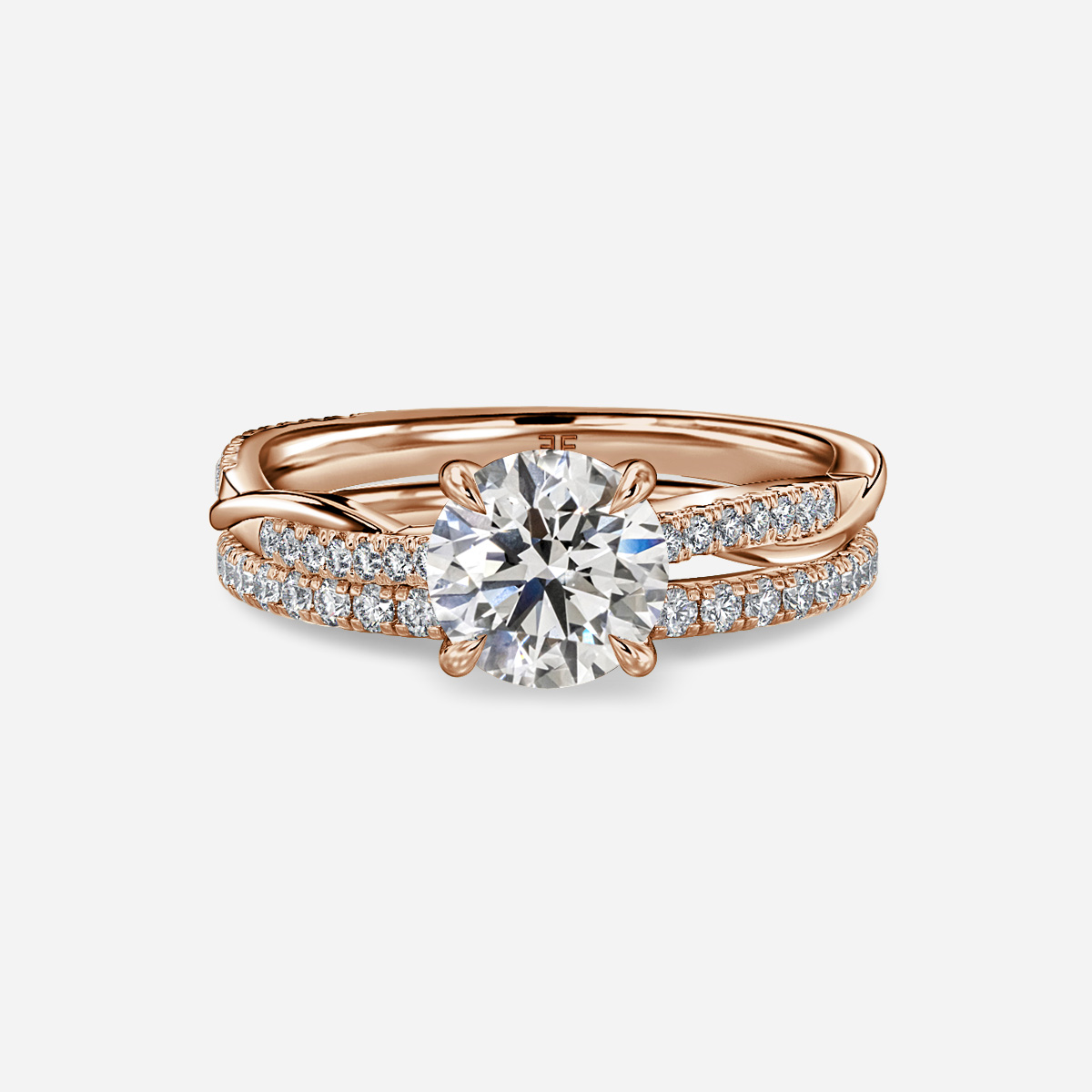 Sahana Rose Gold Pave Band Bridal Set Engagement Ring