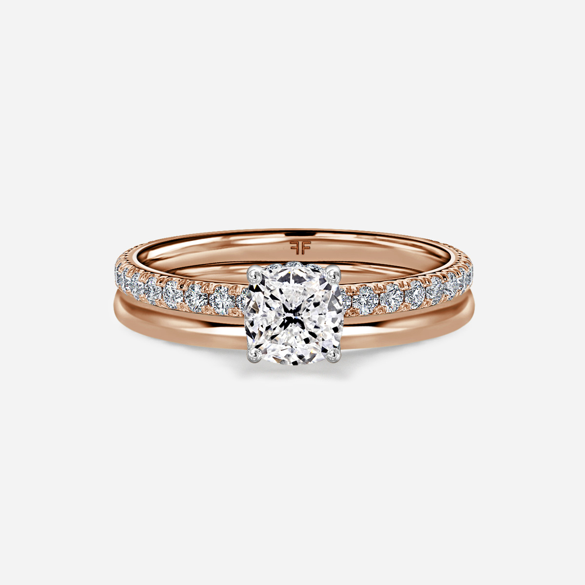 Sadie Two Tone Rose Gold Plain Band Bridal Set