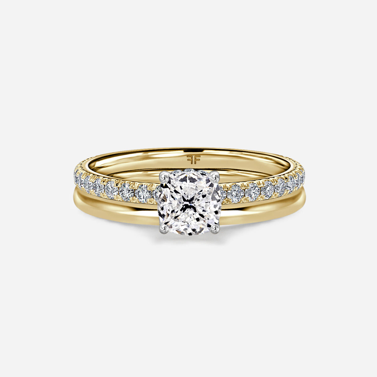 Sadie Two Tone Yellow Gold Plain Band Bridal Set