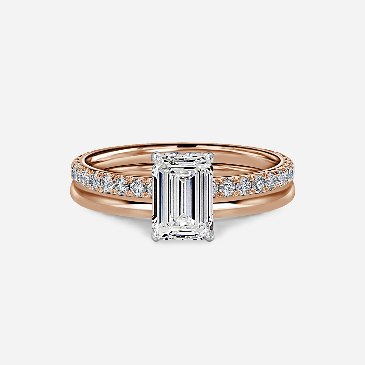 Sadie Two Tone Rose Gold Plain Band Bridal Set