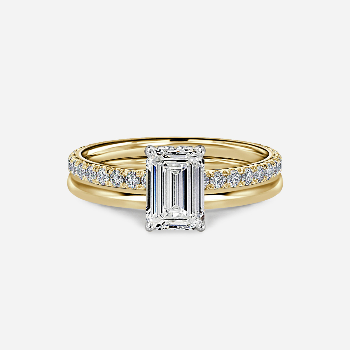 Sadie Two Tone Yellow Gold Plain Band Bridal Set