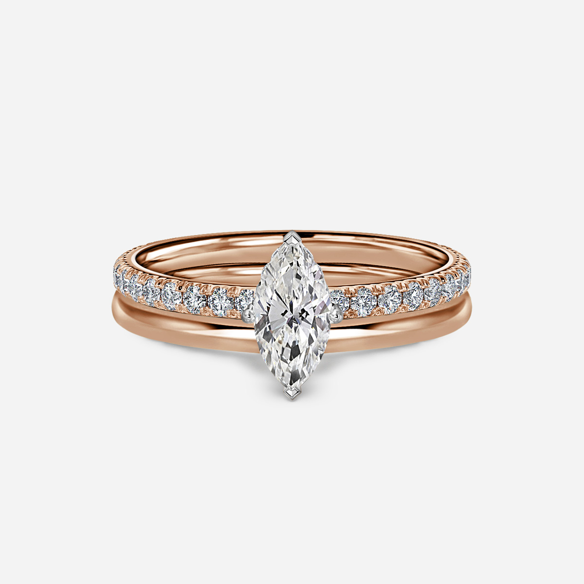 Sadie Two Tone Rose Gold Plain Band Bridal Set