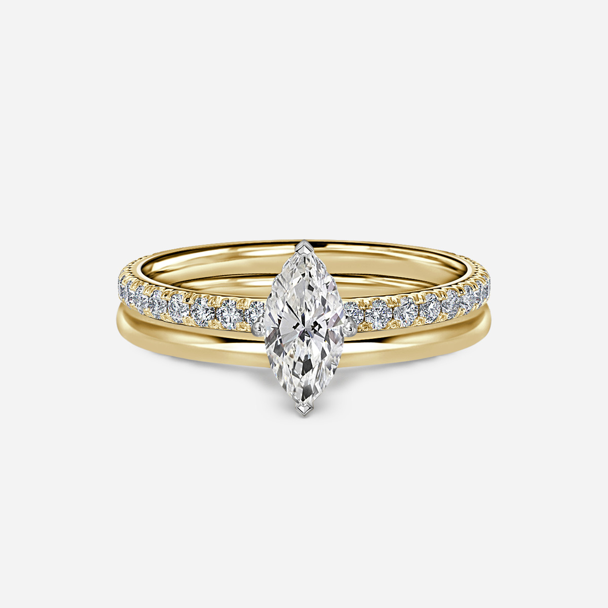 Sadie Two Tone Yellow Gold Plain Band Bridal Set