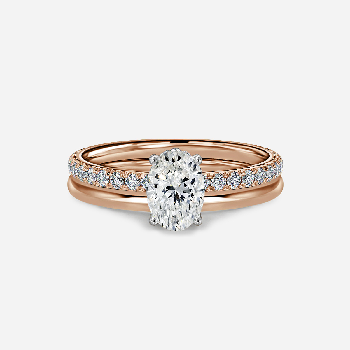 Sadie Two Tone Rose Gold Plain Band Bridal Set