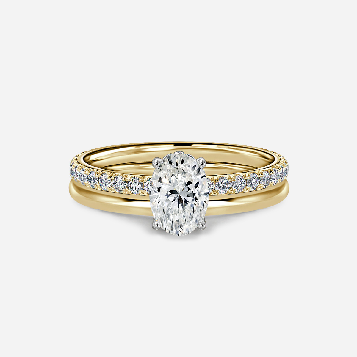 Sadie Two Tone Yellow Gold Plain Band Bridal Set