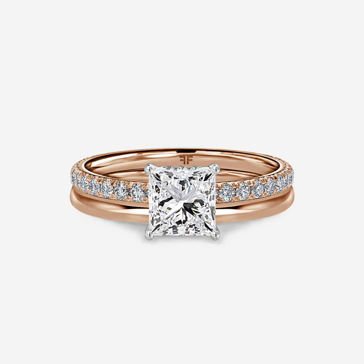 Sadie Two Tone Rose Gold Plain Band Bridal Set