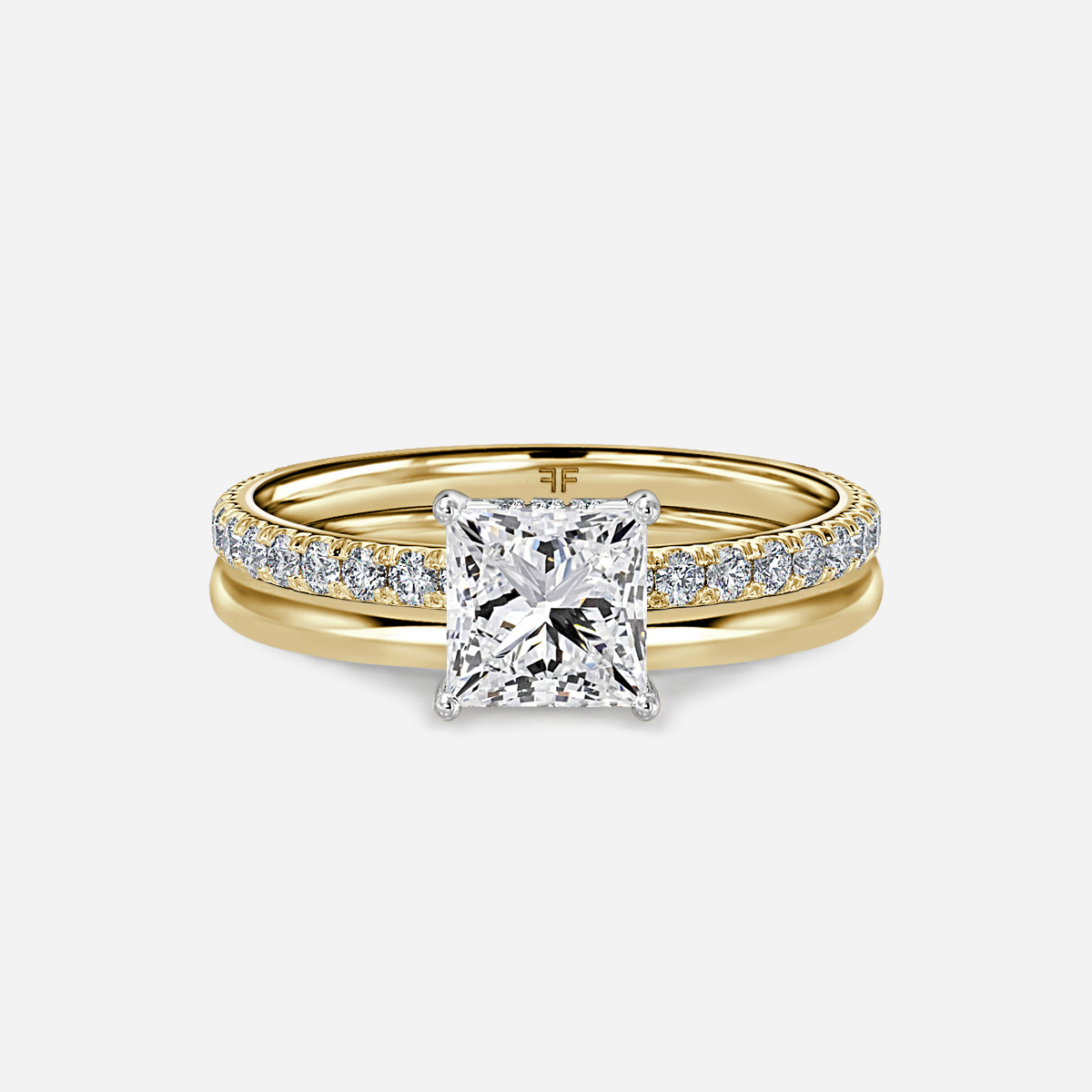 Sadie Two Tone Yellow Gold Plain Band Bridal Set