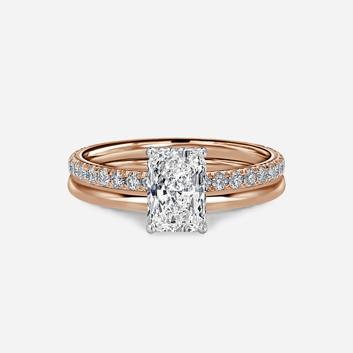 Sadie Two Tone Rose Gold Plain Band Bridal Set