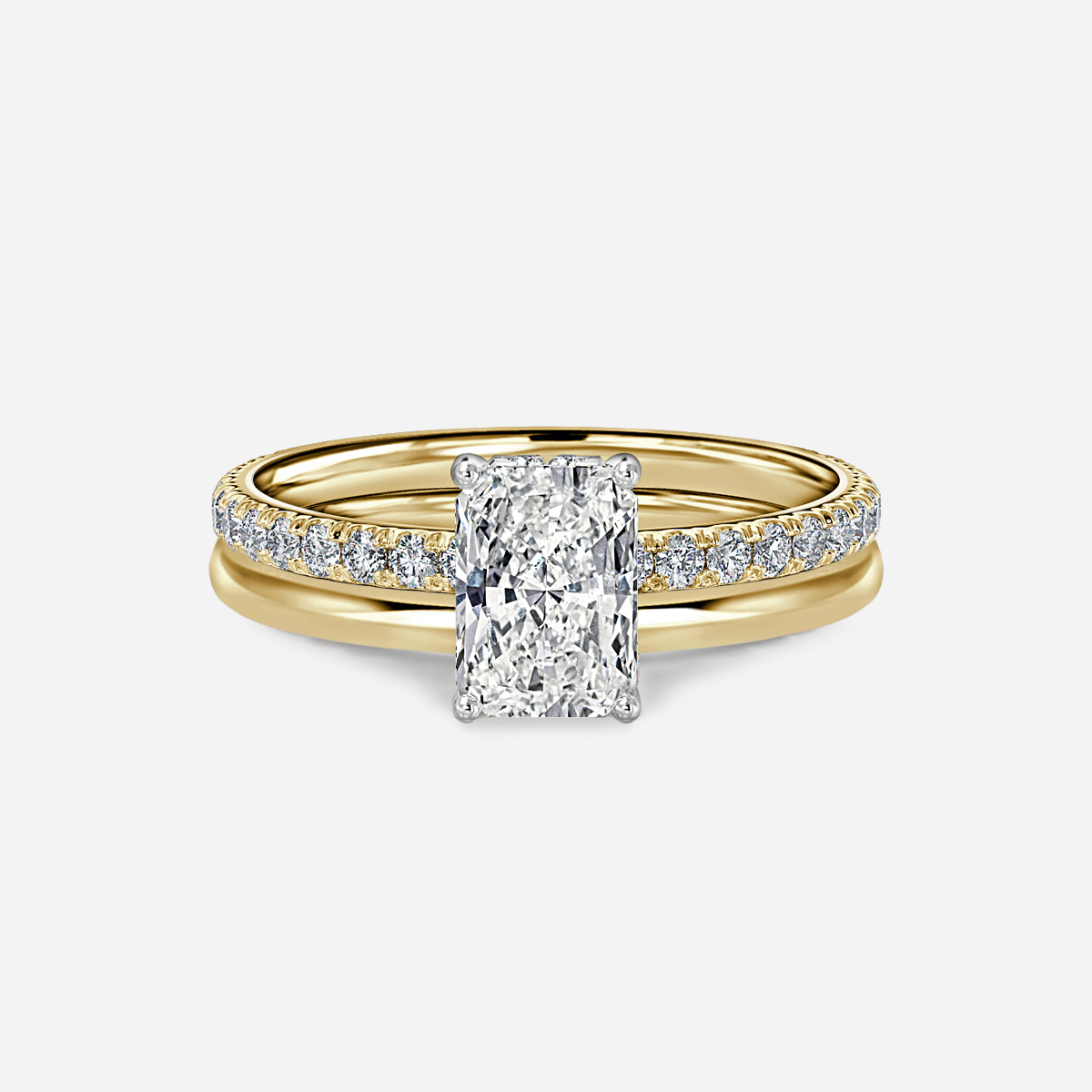 Sadie Two Tone Yellow Gold Plain Band Bridal Set