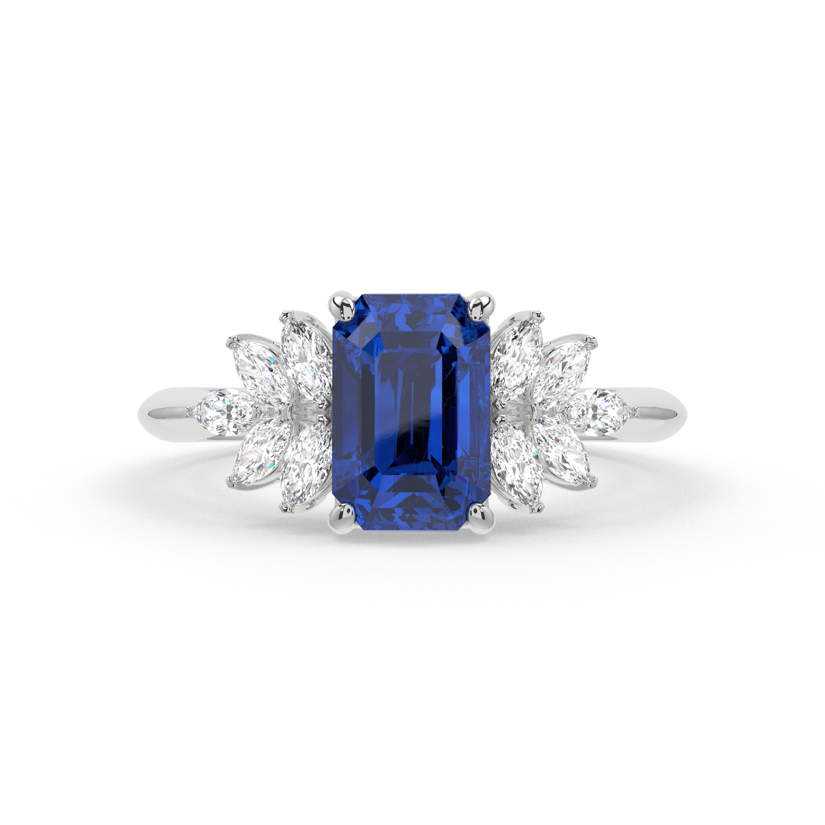 Emerald Blue Sapphire Anastasia Platinum Cluster Engagement Ring