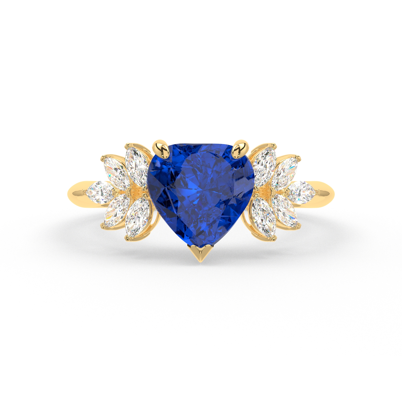 1.00ct Heart Blue Sapphire Anastasia Yellow Gold Cluster Engagement