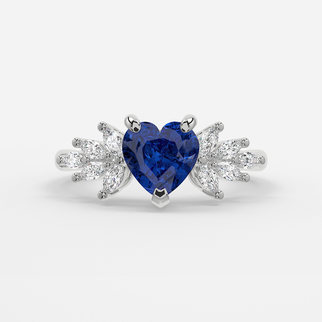 Lab Grown Heart Blue Sapphire Anastasia White Gold Cluster