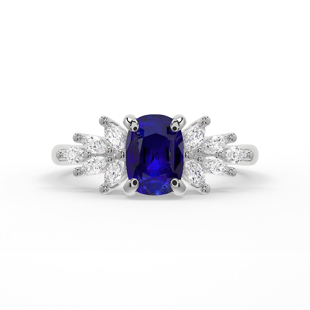 1.00ct Lab Grown Elongated Cushion Blue Sapphire Anastasia White Gold