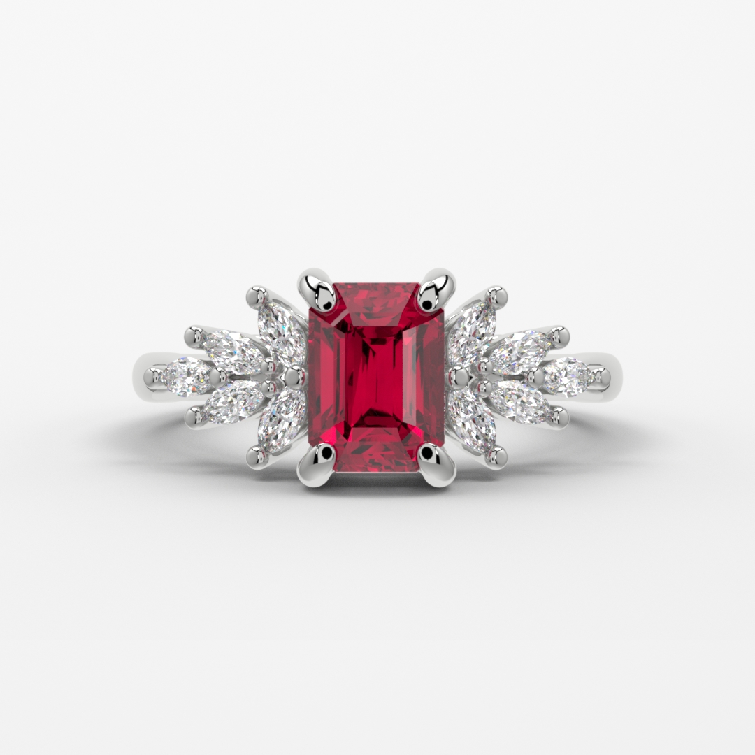1.00ct Lab Grown Emerald Ruby Anastasia Platinum Cluster Engagement