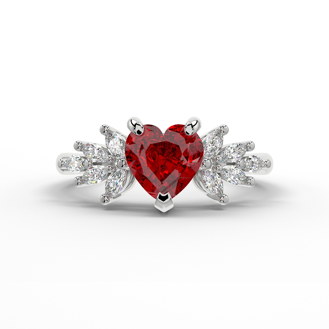 1.00ct Lab Grown Heart Ruby Anastasia White Gold Cluster Engagement