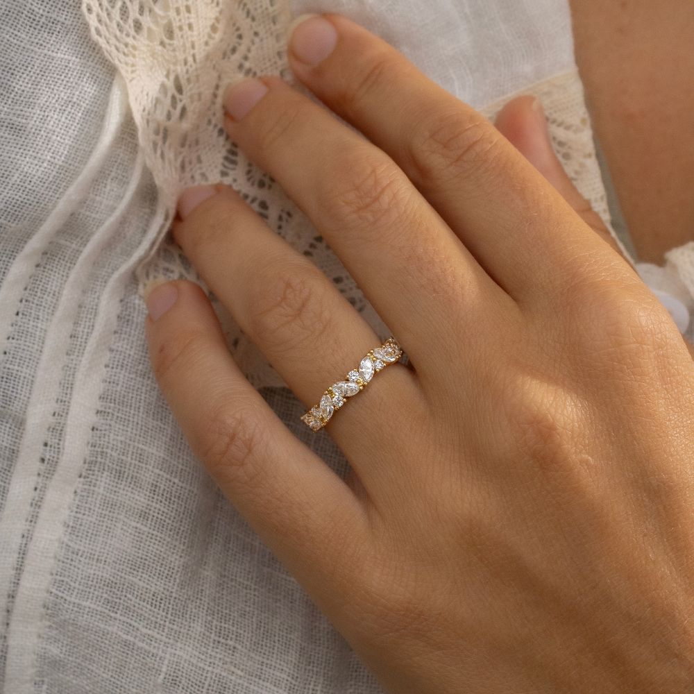 Taylor Round And Marquise Yellow Gold Wedding Ring