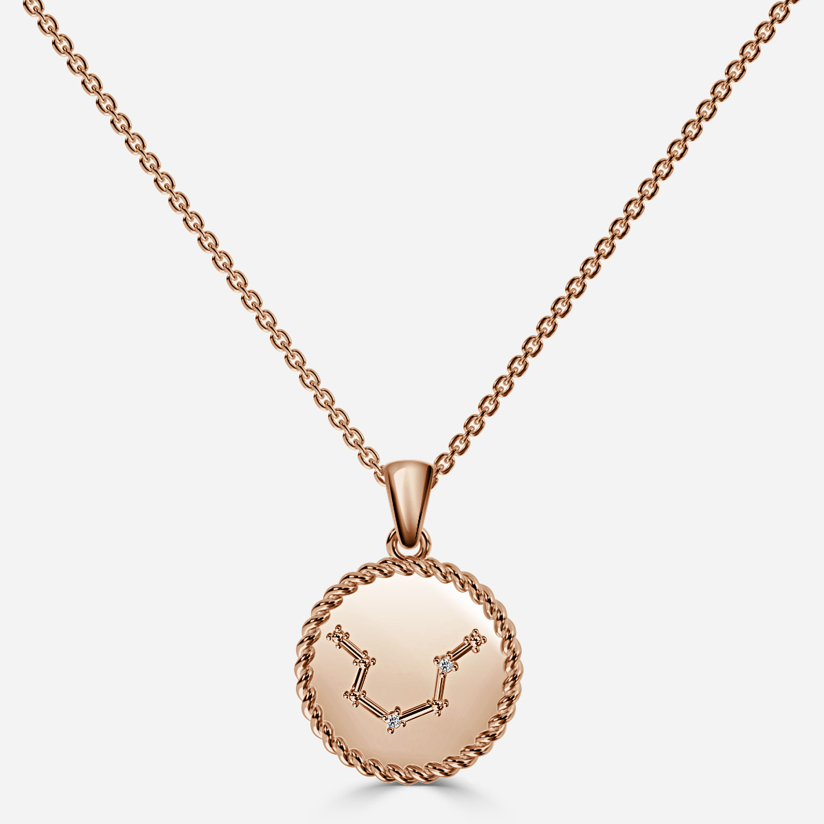 Rose Gold Aquarius Diamond Star Sign Coin Necklace