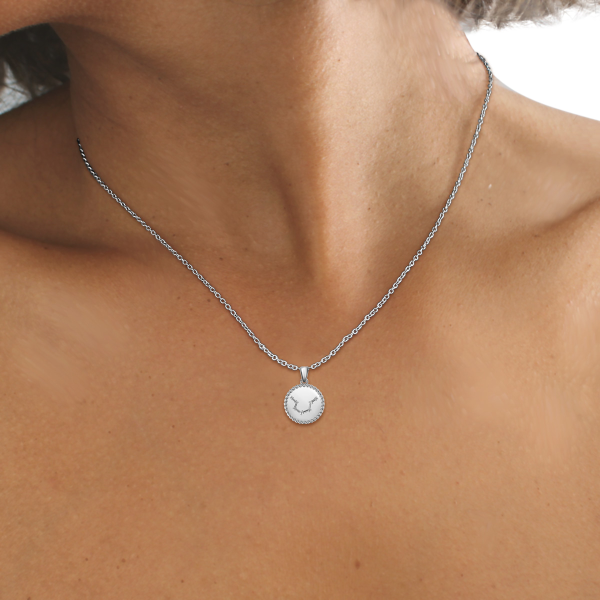 White Gold Aquarius Diamond Star Sign Coin Necklace Flawless Fine Jewellery London