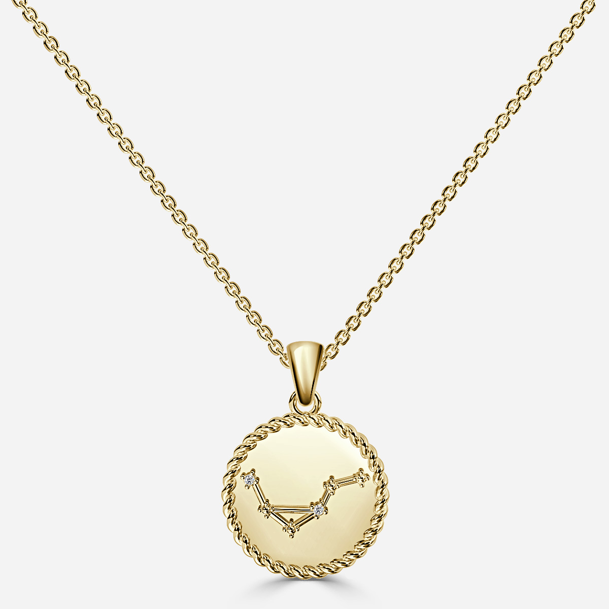 Yellow Gold Libra Diamond Star Sign Coin Necklace Flawless Fine Jewellery London