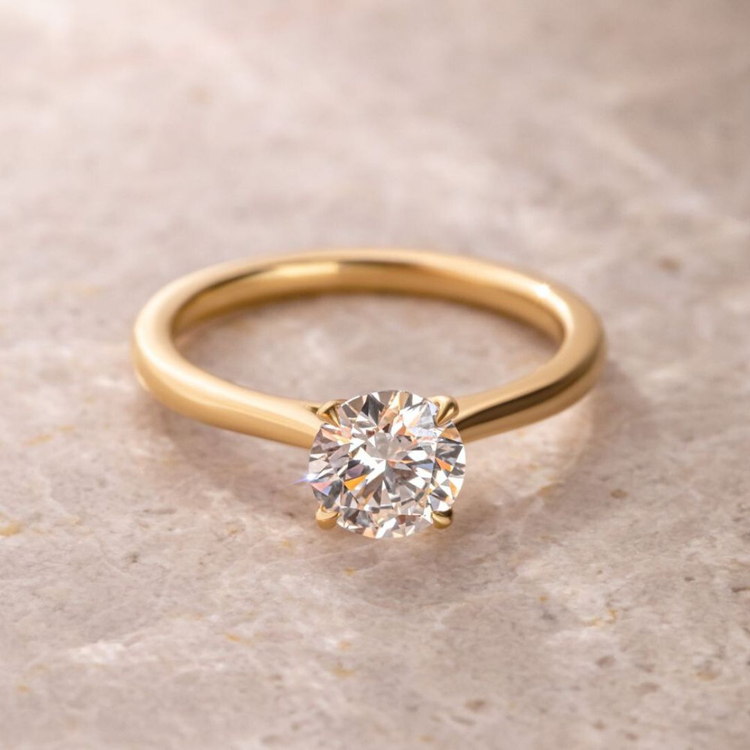 1 Carat Round Diamond Solitaire Ring In 18k Yellow Gold-Odette