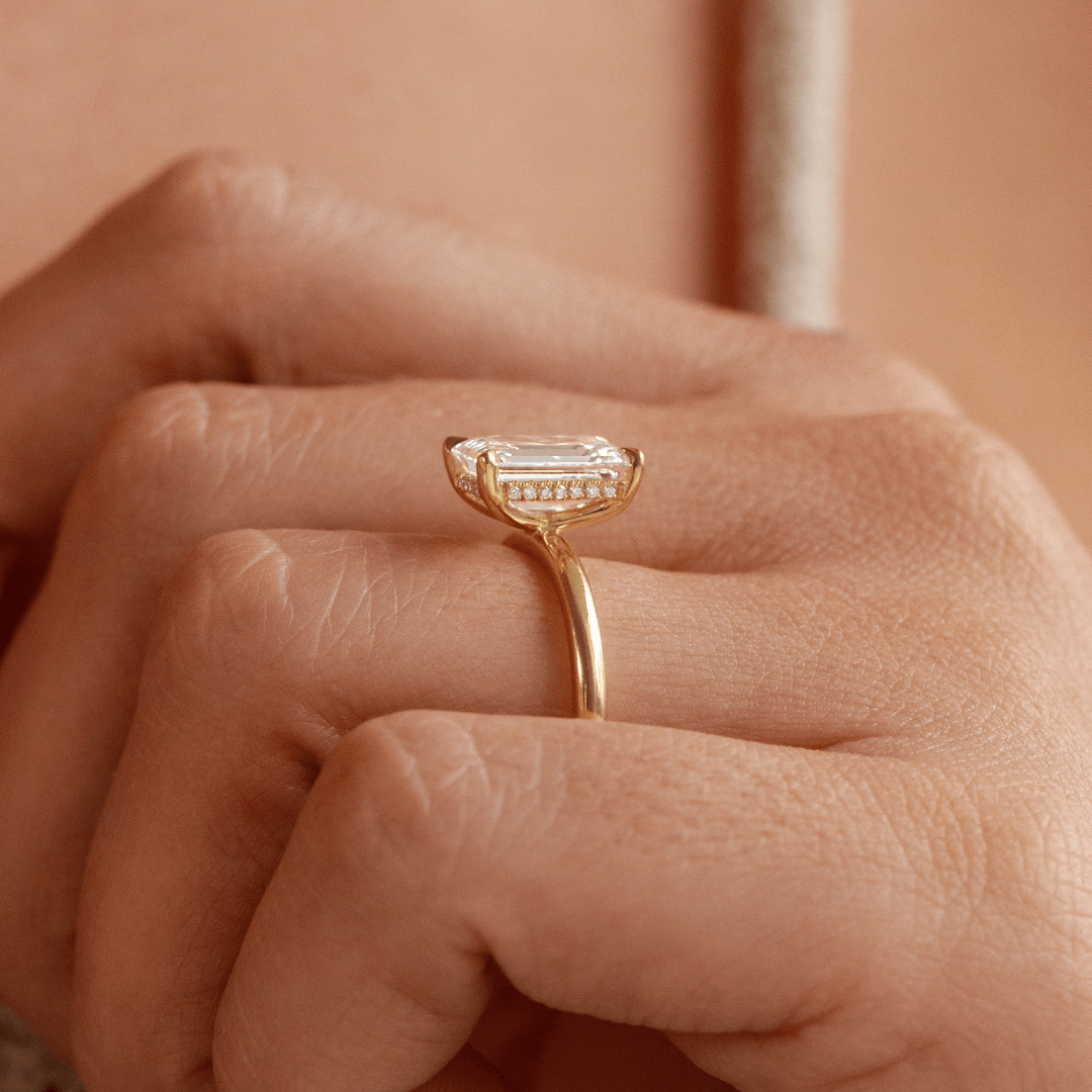 Carat Emerald Diamond Hidden Halo Engagement Ring In 18k Yellow