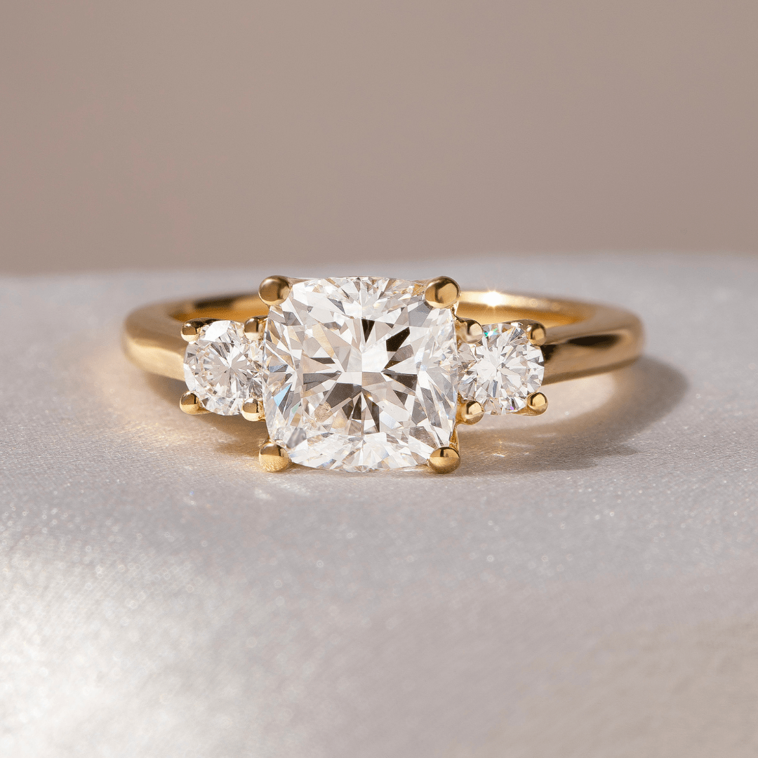 Carat Cushion Diamond Floral Trilogy Engagement Ring In 18K