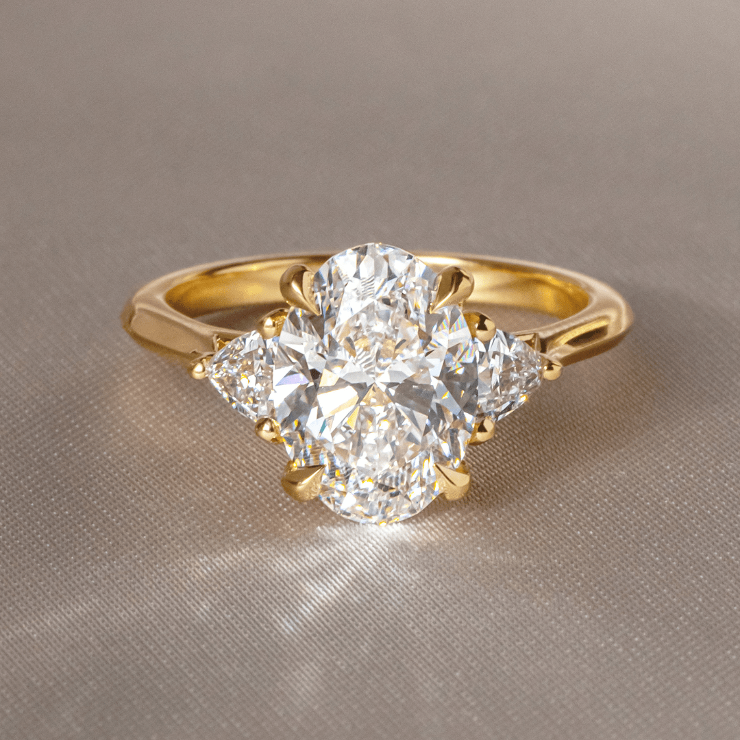 3 Carat Oval Diamond Trilogy Engagement Ring In 18K Yellow Gold - Manilla