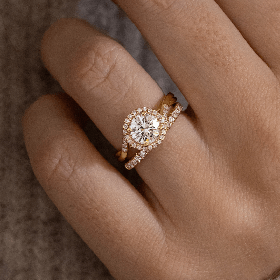 Carat Round Diamond Unique Halo Engagement Ring In 18K Yellow