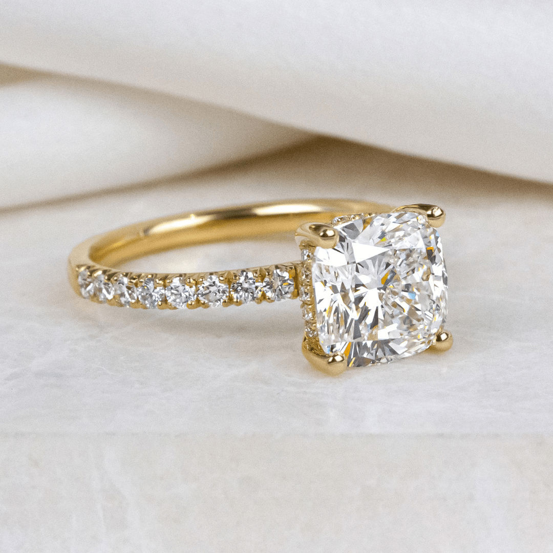 Carat Cushion Diamond Hidden Halo Engagement Ring In 18K Yellow