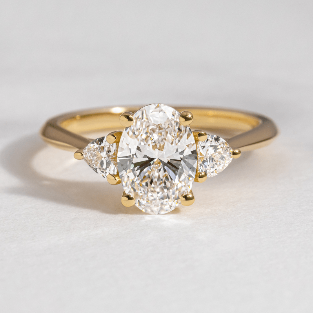 Carat Oval Diamond Trilogy Engagement Ring In 18K Yellow Gold