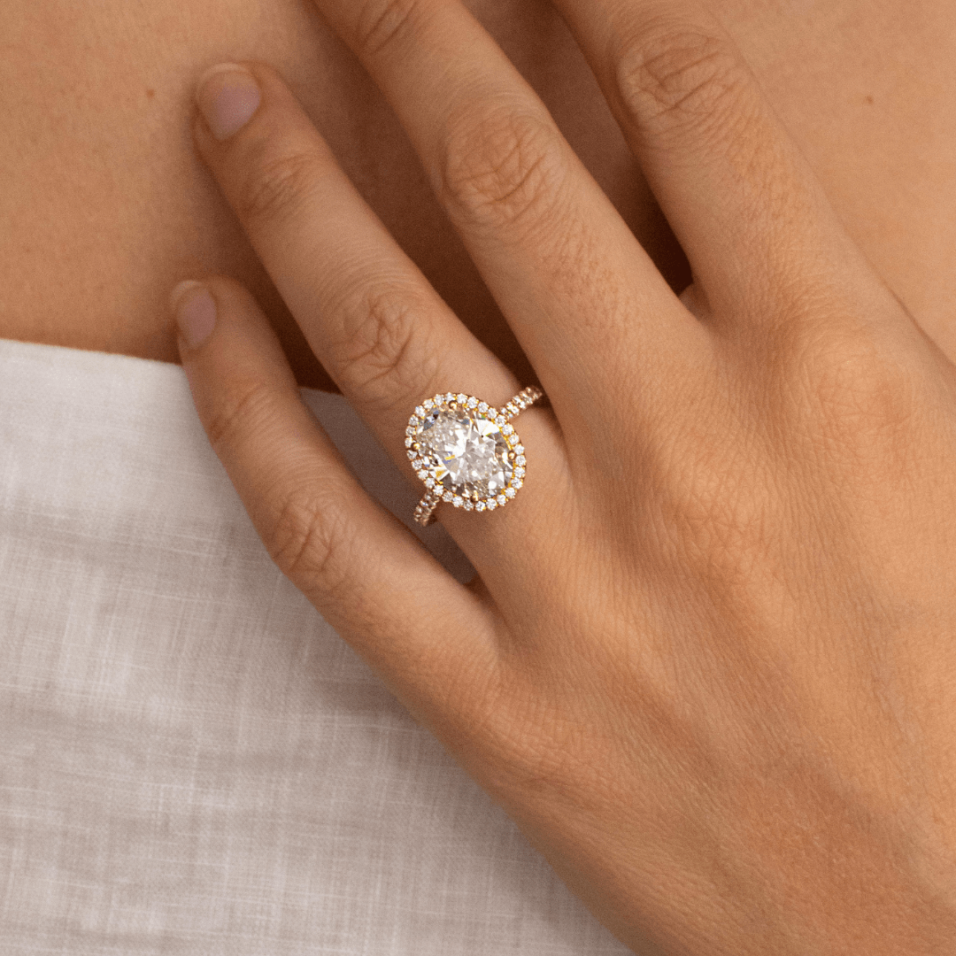 Carat Oval Diamond Halo Engagement Ring In 18K Yellow Gold Maya