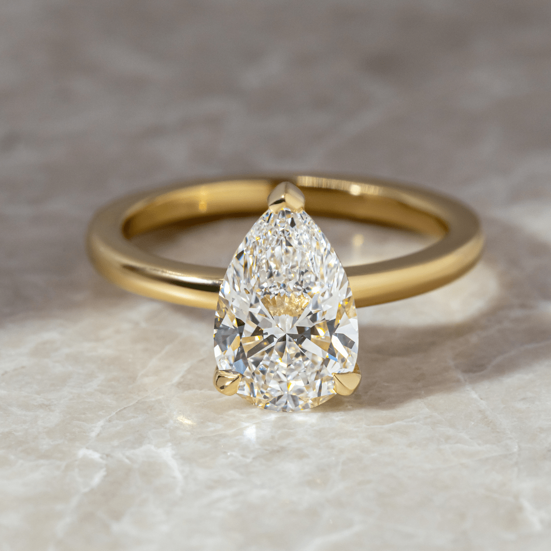 Carat Pear Diamond Hidden Halo Engagement Ring In 18K Yellow
