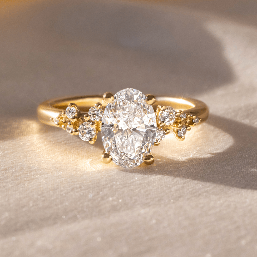 Carat Oval Diamond Cluster Engagement Ring In 18K Yellow Gold