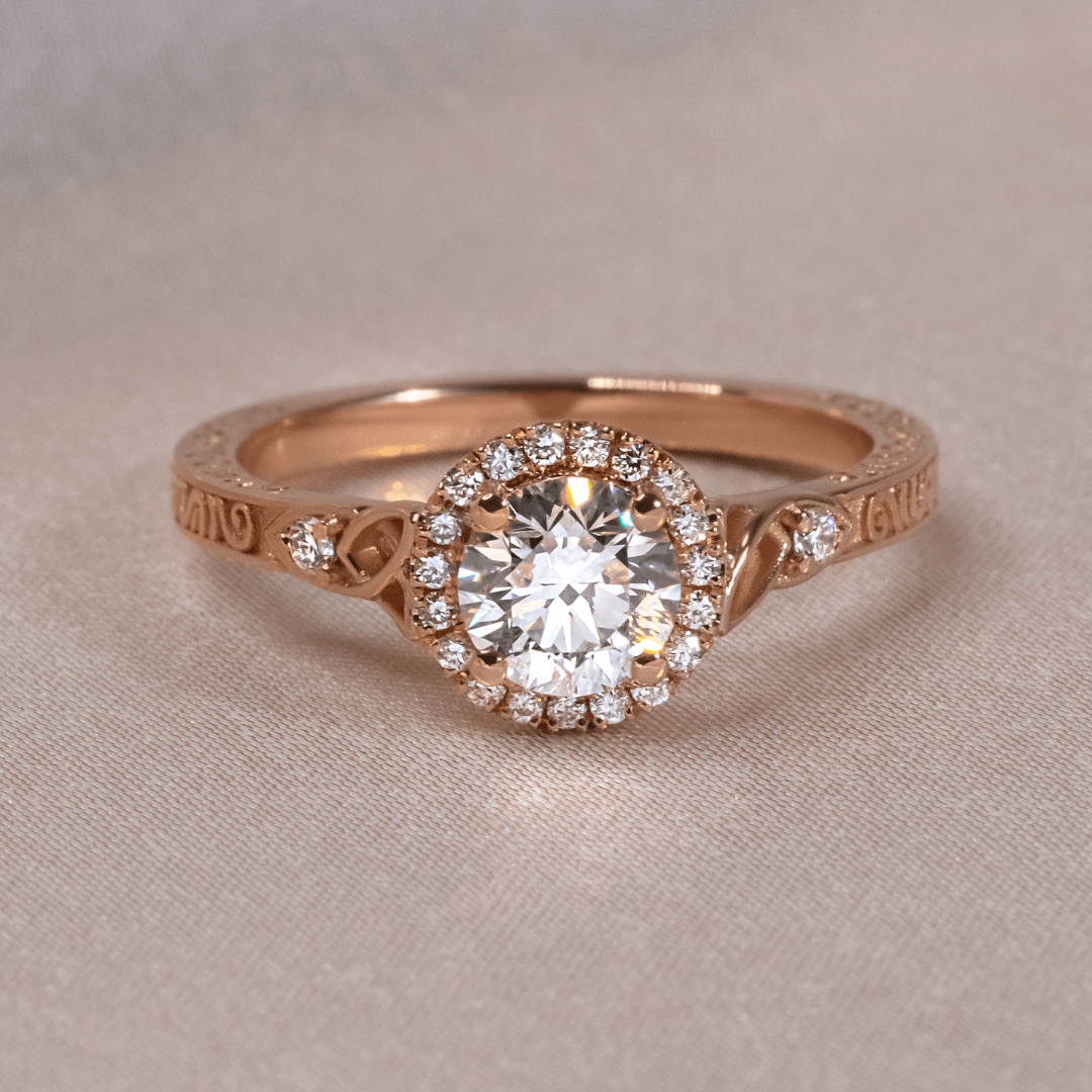 Carat Round Diamond Celtic Style Halo Engagement Ring In 18K