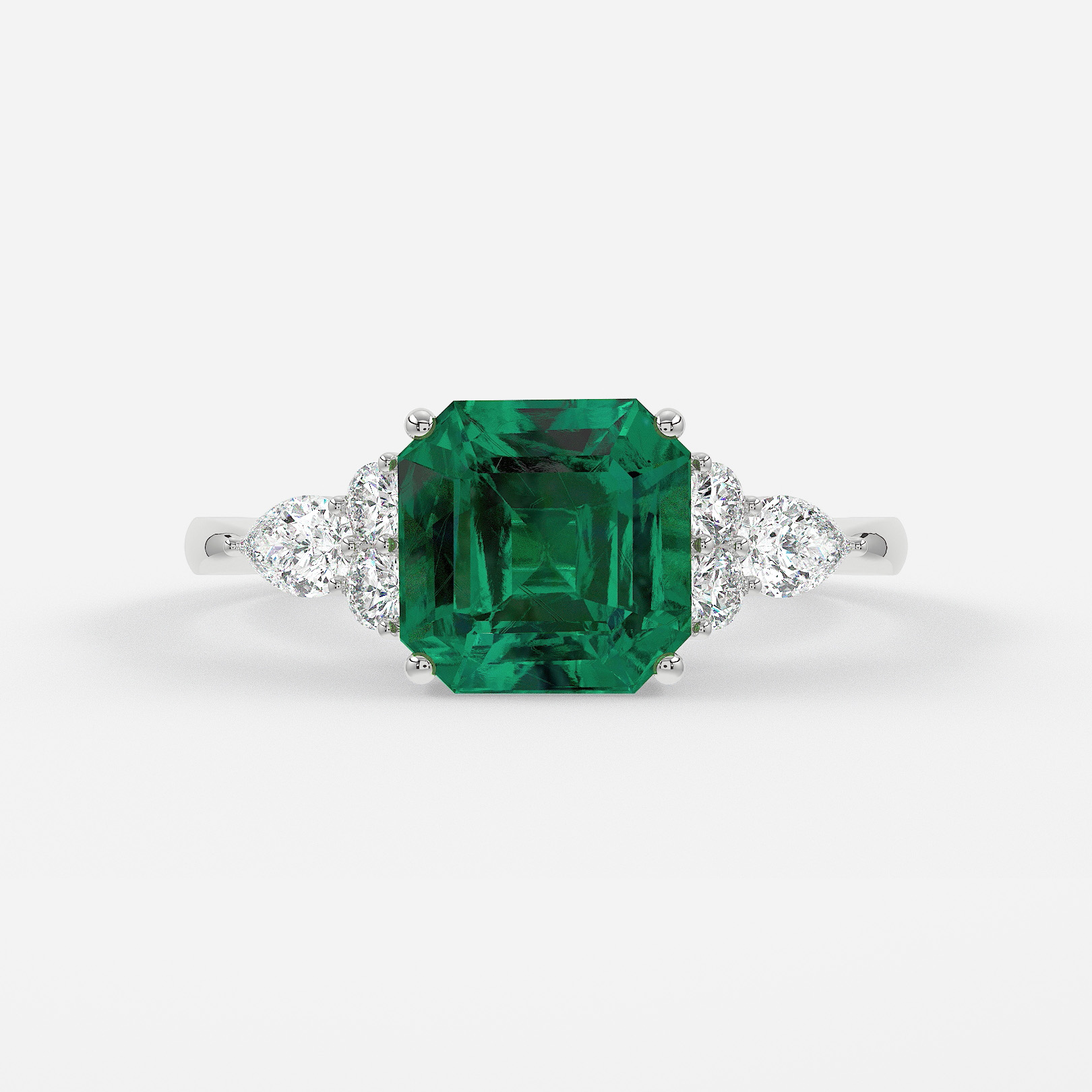 Carat Lab Grown Asscher Emerald Cluster Engagement Ring In White