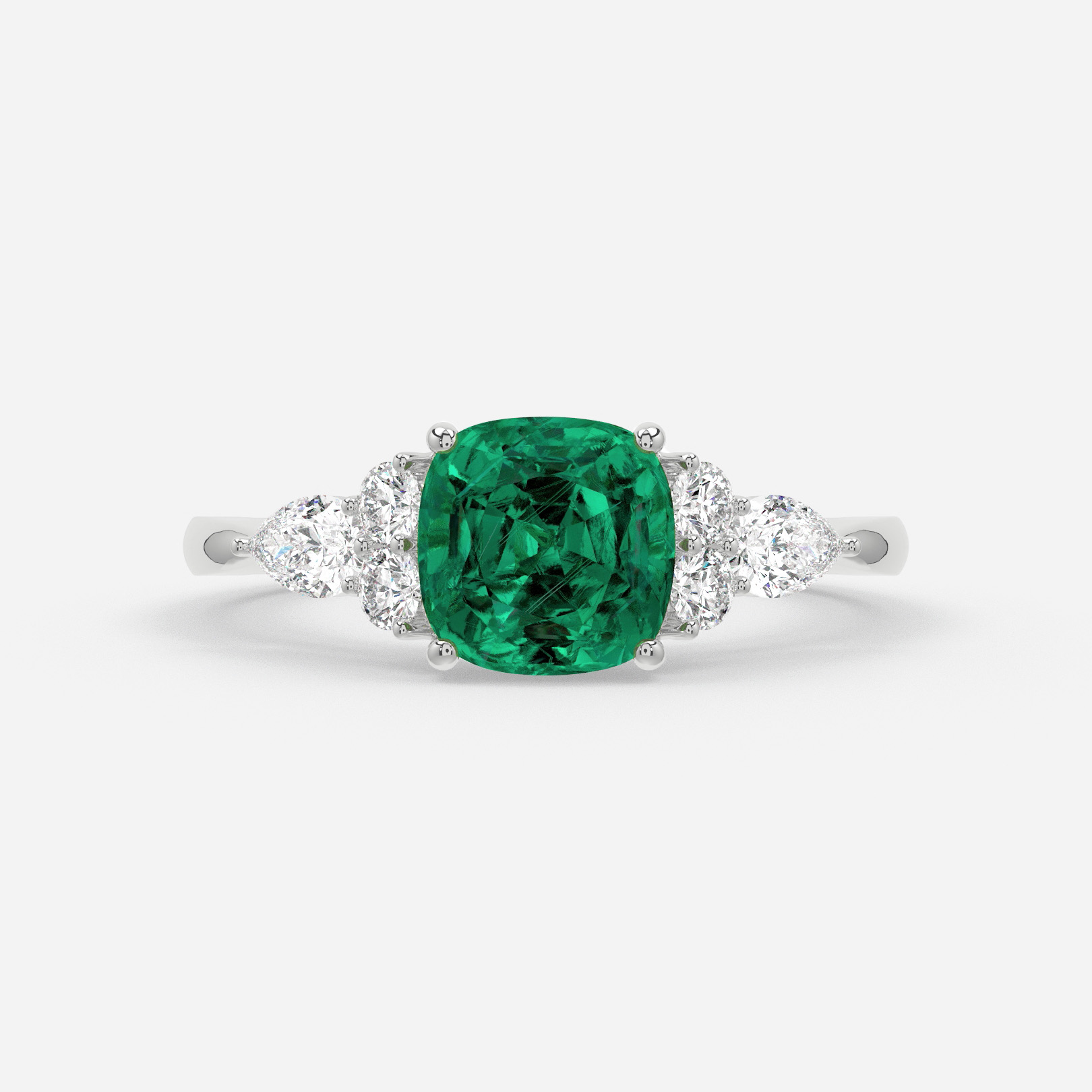 Carat Lab Grown Cushion Emerald Cluster Engagement Ring In