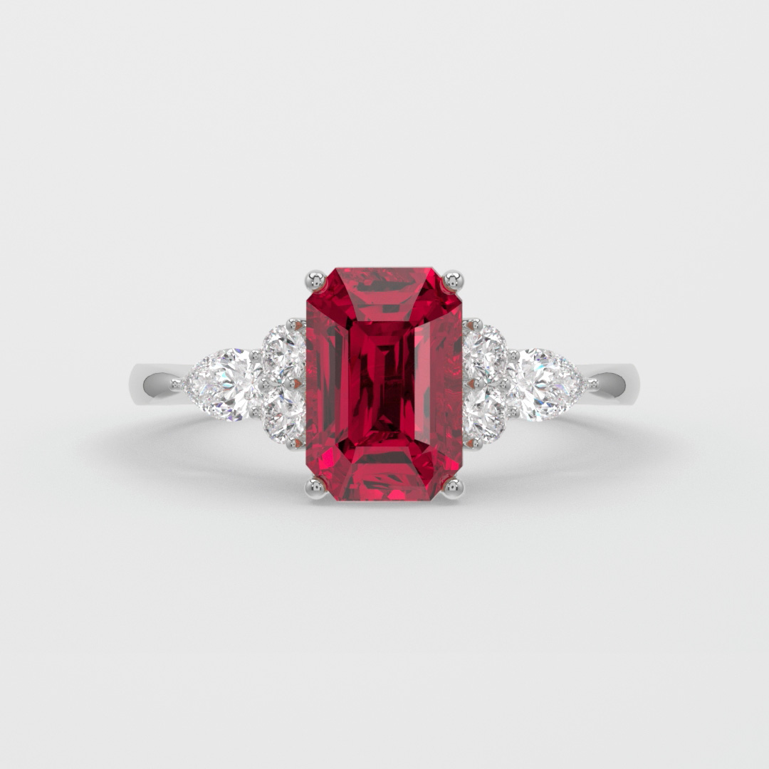Carat Lab Grown Emerald Ruby Cluster Engagement Ring In White