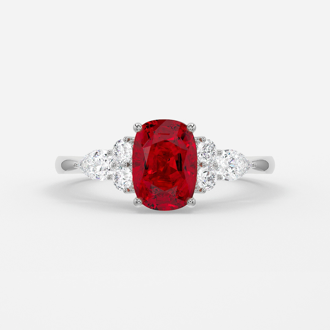 1 Carat Lab Grown Elongated Cushion Ruby Cluster Engagement Ring In Platinum - Nanami