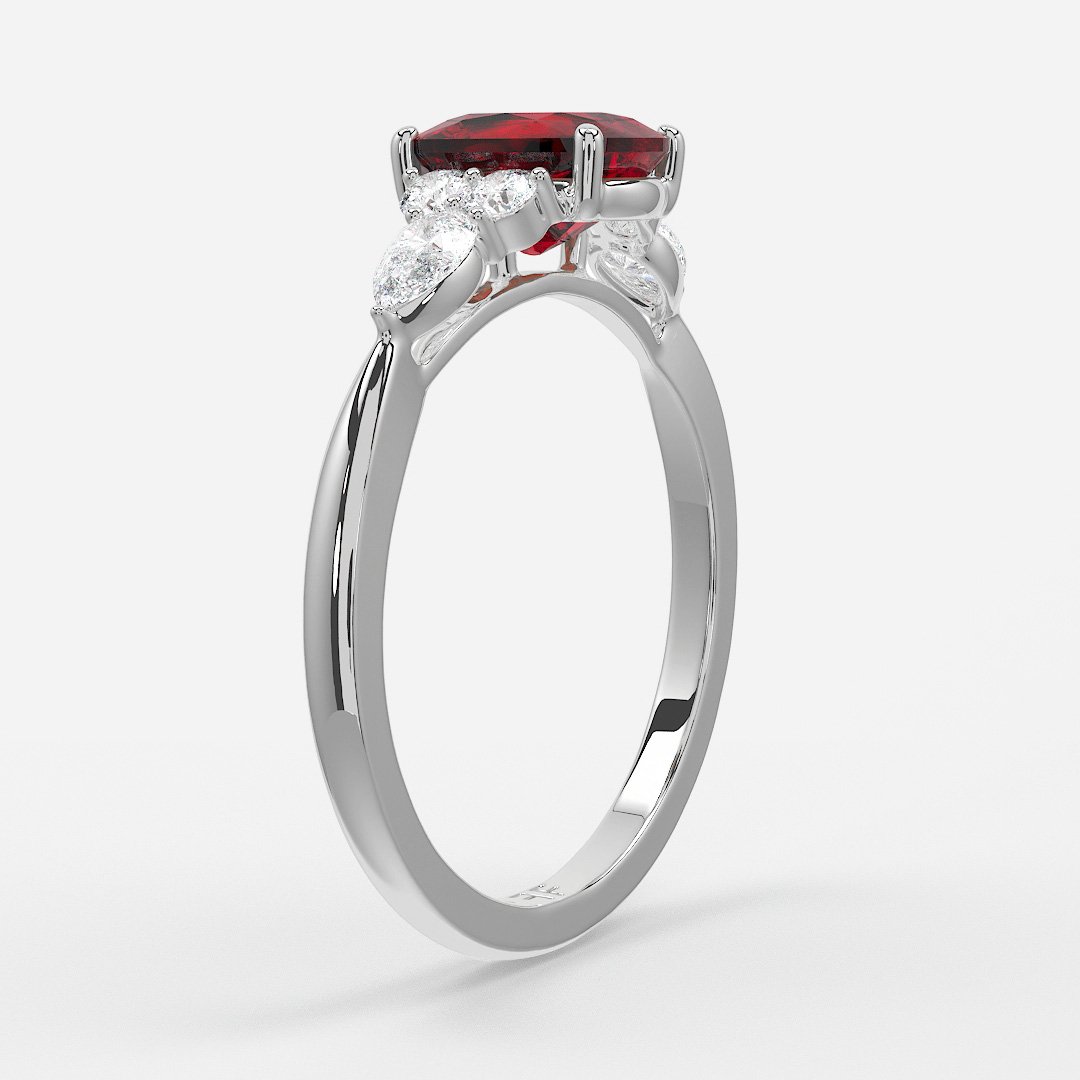 1 Carat Lab Grown Elongated Cushion Ruby Cluster Engagement Ring In Platinum - Nanami