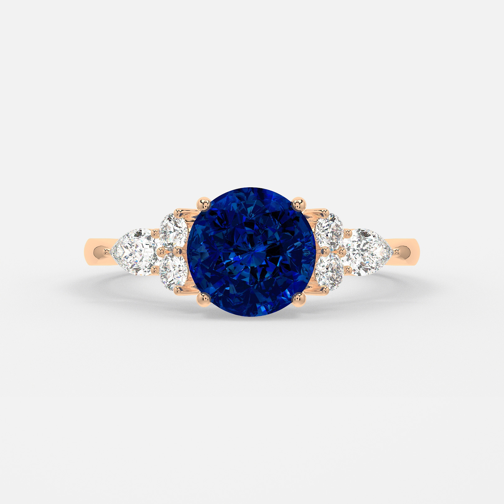 Carat Lab Grown Round Sapphire Cluster Engagement Ring In Rose