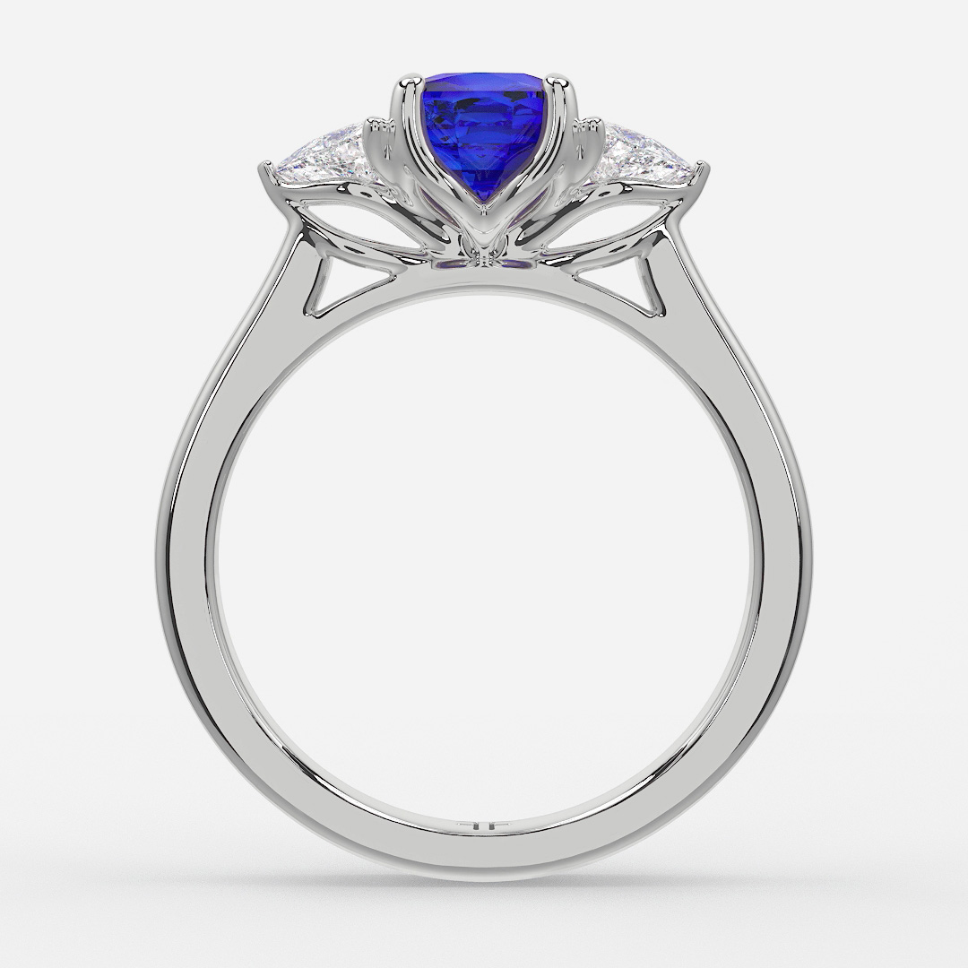 1 Carat Lab Grown Cushion Sapphire Trilogy Engagement Ring In White Gold - Ciara