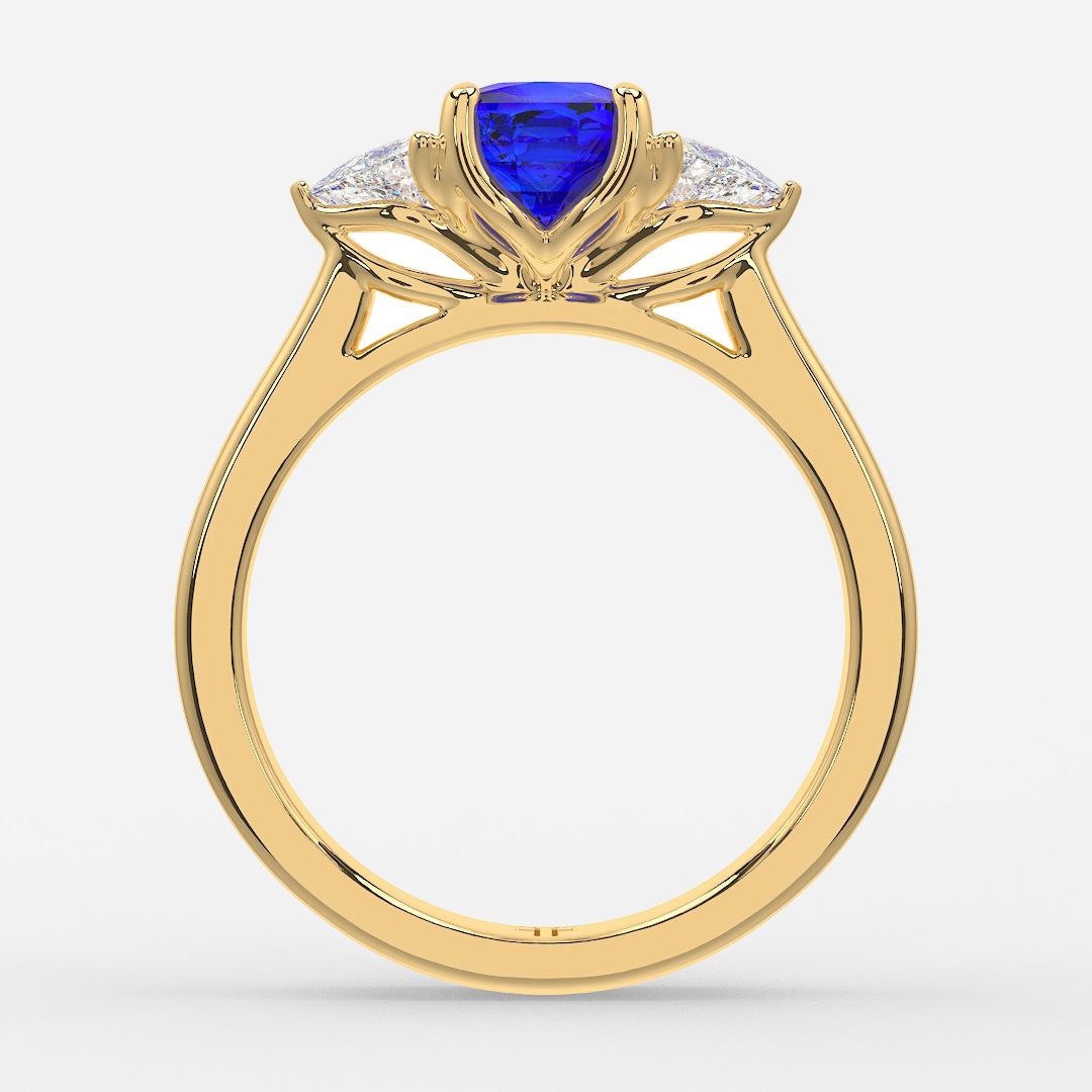 1 Carat Lab Grown Cushion Sapphire Trilogy Engagement Ring In Yellow Gold - Ciara