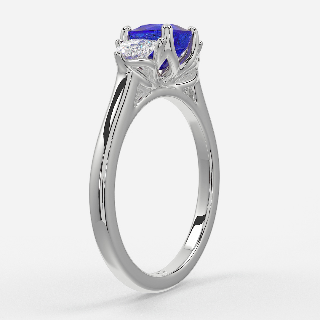 1 Carat Lab Grown Cushion Sapphire Trilogy Engagement Ring In White Gold - Ciara