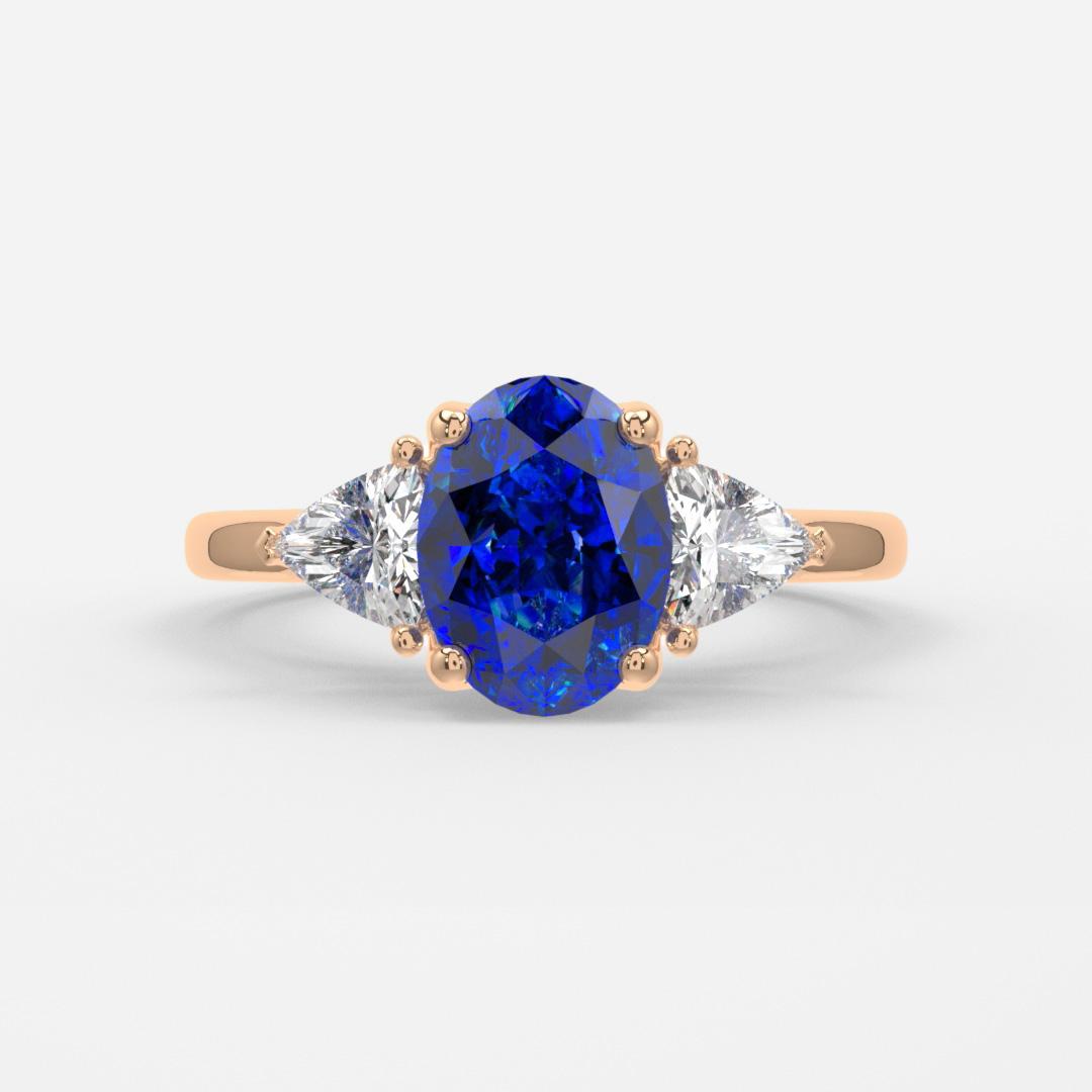 Carat Lab Grown Oval Sapphire Trilogy Engagement Ring In Rose
