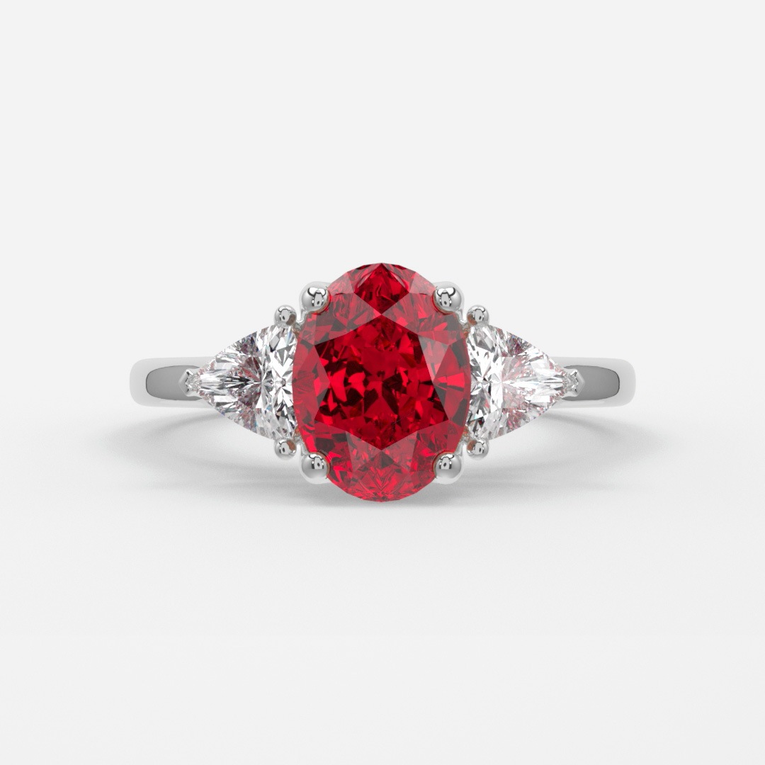Carat Lab Grown Oval Ruby Trilogy Engagement Ring In White Gold