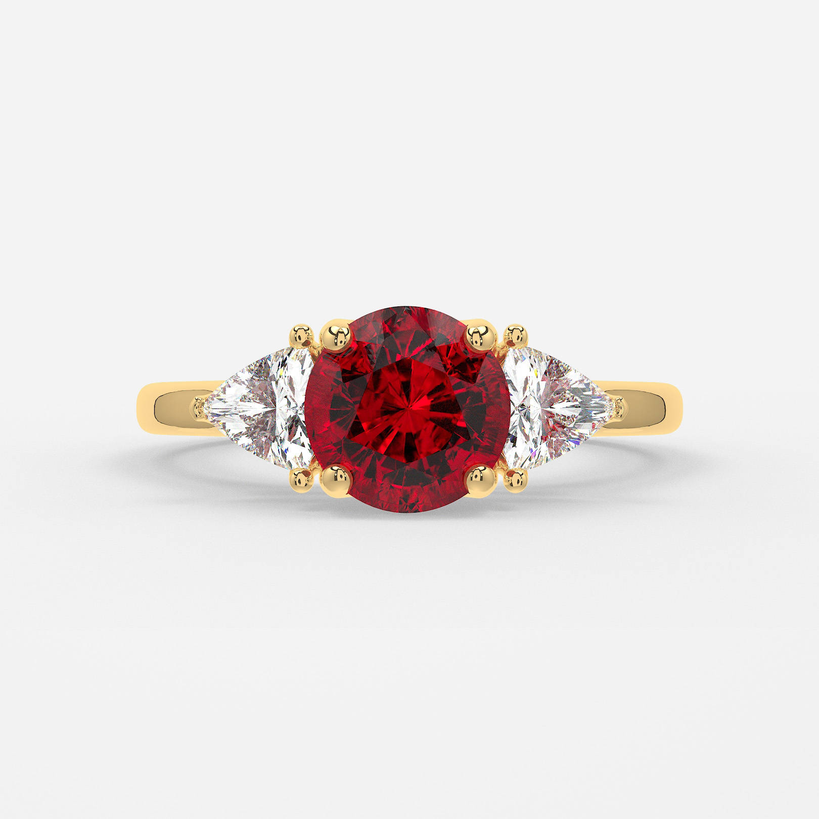 Carat Lab Grown Round Ruby Trilogy Engagement Ring In Yellow