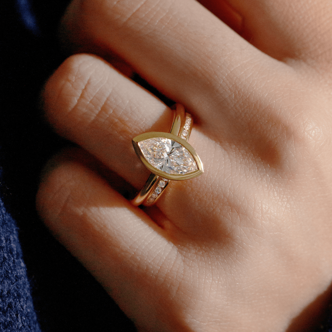 Carat Marquise Diamond Bezel Set Solitaire Engagement Ring In