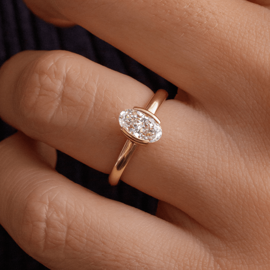 Carat Oval Diamond Bezel Set Solitaire Engagement Ring In 18K