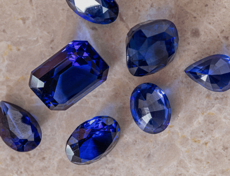 blue sapphires of different shapes and sizes