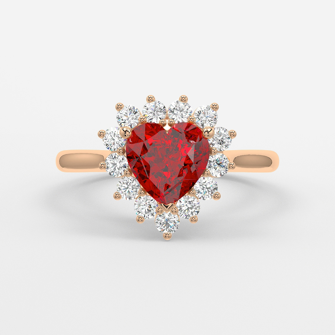 Carat Lab Grown Heart Ruby Cluster Engagement Ring In Rose Gold